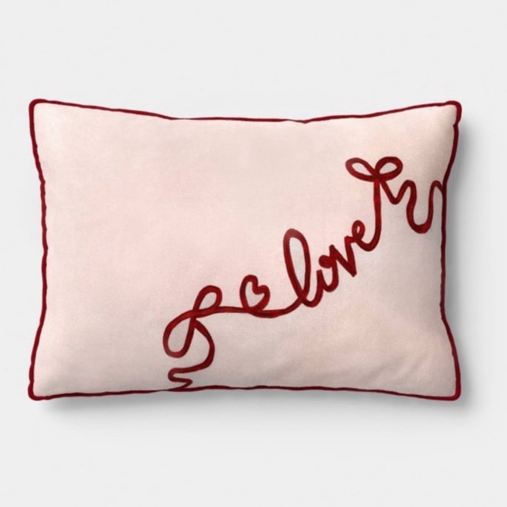 Threshold Pink Pillow with Red 'love' Script